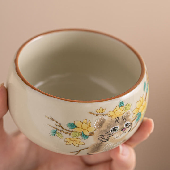 Buddha Stones Cute Cat Yellow Flowers Rabbit Teacup Kung Fu Tea Cup - image 3