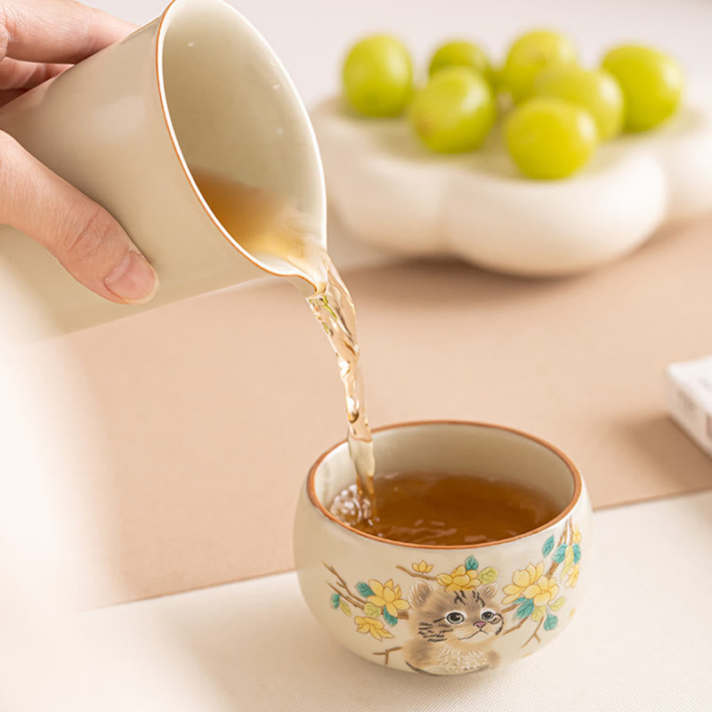 Buddha Stones Cute Cat Yellow Flowers Rabbit Teacup Kung Fu Tea Cup - image 9