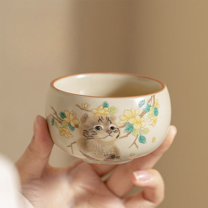 Buddha Stones Cute Cat Yellow Flowers Rabbit Teacup Kung Fu Tea Cup - image 8