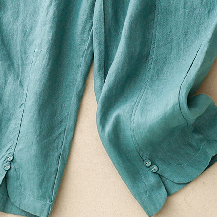Buddha Stones Summer Solid Color Side Button Design Cotton Linen Women's Harem Pants With Pockets - image 19