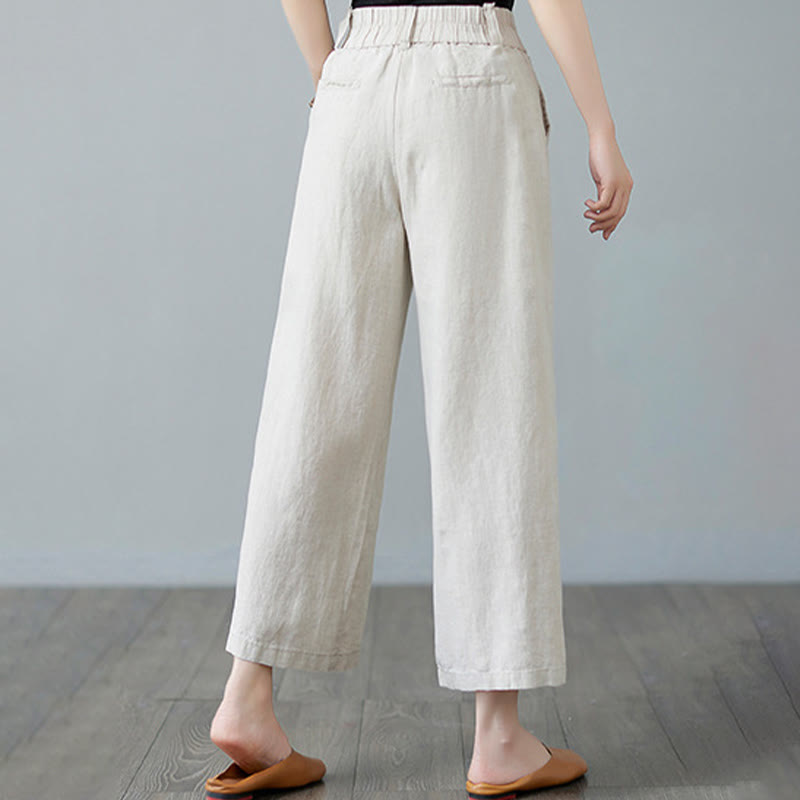 Buddha Stones Daily Solid Color Patchwork Simple Design Cotton Linen Women's Pants With Pockets - image 6