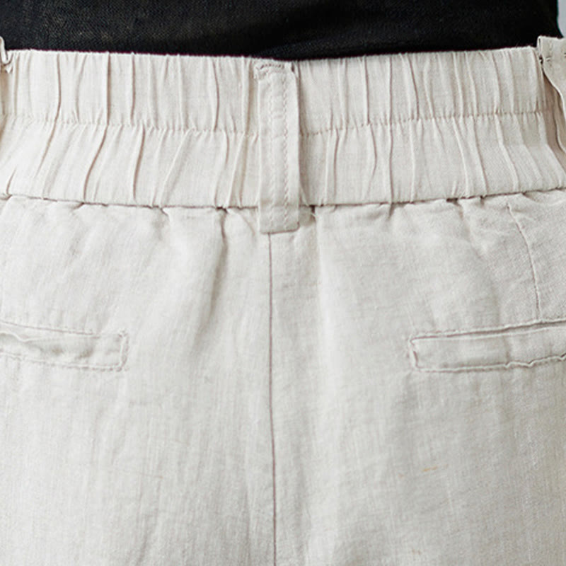 Buddha Stones Daily Solid Color Patchwork Simple Design Cotton Linen Women's Pants With Pockets - image 9