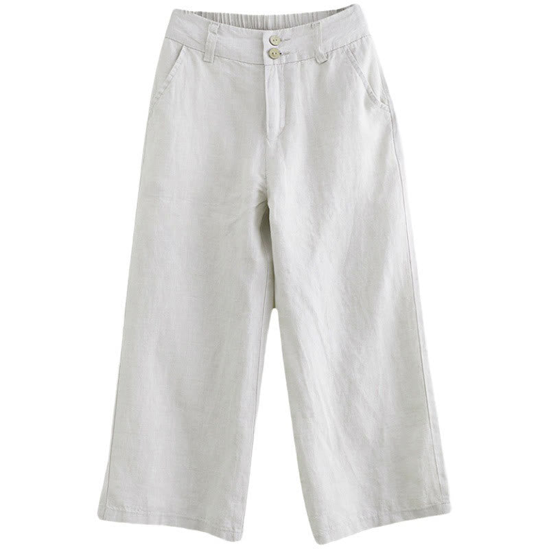 Buddha Stones Daily Solid Color Patchwork Simple Design Cotton Linen Women's Pants With Pockets - image 13