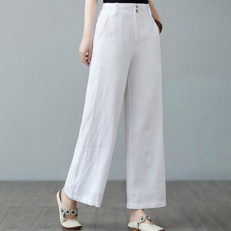 Buddha Stones Daily Solid Color Patchwork Simple Design Cotton Linen Women's Pants With Pockets - image 18