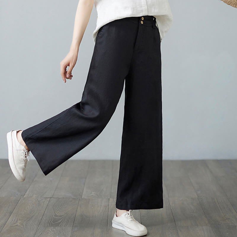 Buddha Stones Daily Solid Color Patchwork Simple Design Cotton Linen Women's Pants With Pockets - image 27