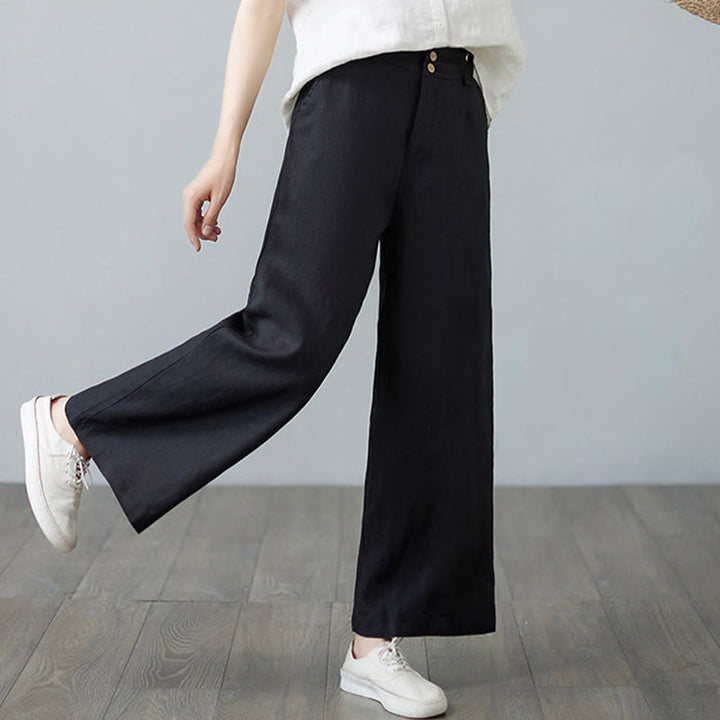 Buddha Stones Daily Solid Color Patchwork Simple Design Cotton Linen Women's Pants With Pockets - image 27