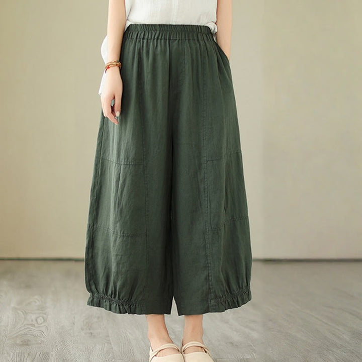 Buddha Stones Vintage Casual Pleated Design Cotton Women's Wide Leg Cropped Pants With Pockets - image 4