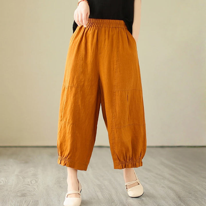 Buddha Stones Vintage Casual Pleated Design Cotton Women's Wide Leg Cropped Pants With Pockets - image 10