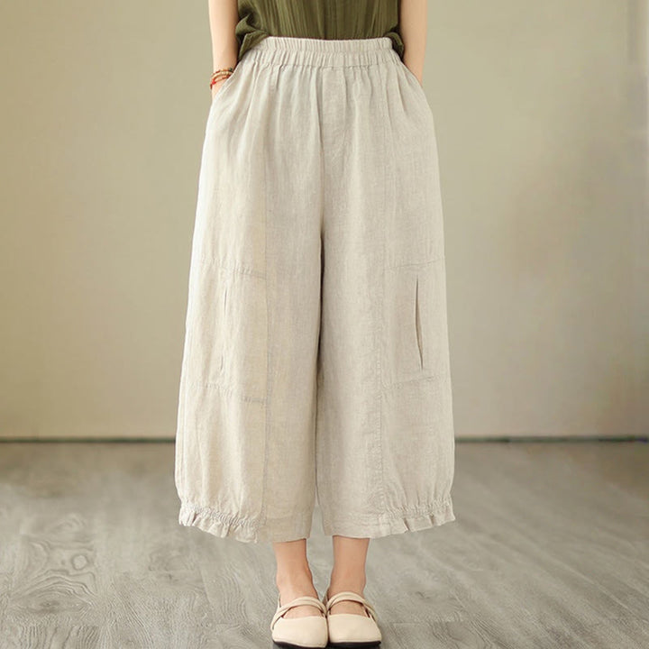 Buddha Stones Vintage Casual Pleated Design Cotton Women's Wide Leg Cropped Pants With Pockets - image 17