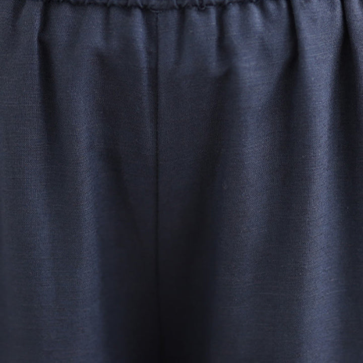 Buddha Stones Spring Casual Navy Simple Line Design Cotton Linen Women's Wide Leg Pants With Pockets - image 7