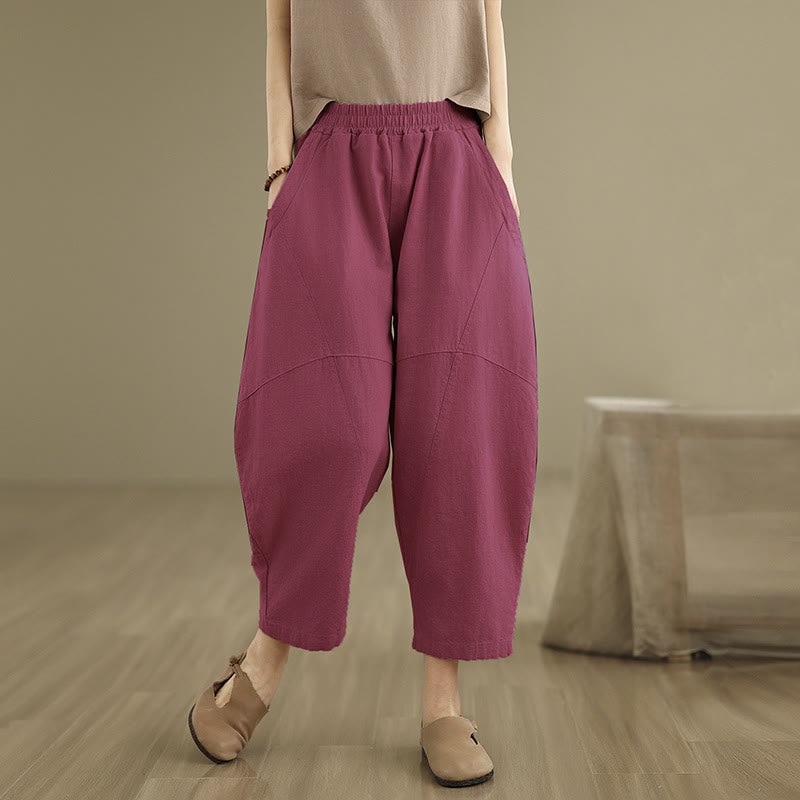 Buddha Stones Spring 7-8 Length Solid Color Women's Cotton Linen Harem Pants With Pockets - image 19