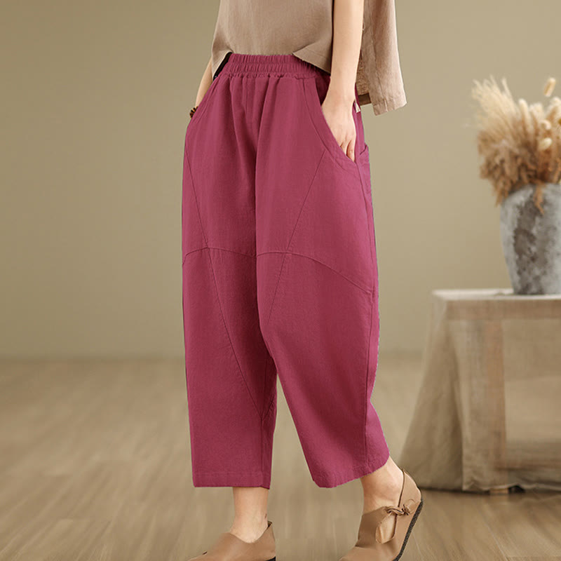 Buddha Stones Spring 7-8 Length Solid Color Women's Cotton Linen Harem Pants With Pockets - MediumVioletRed - US8-10，UK/AU12-14，EU40-42 (2XL) - image 18