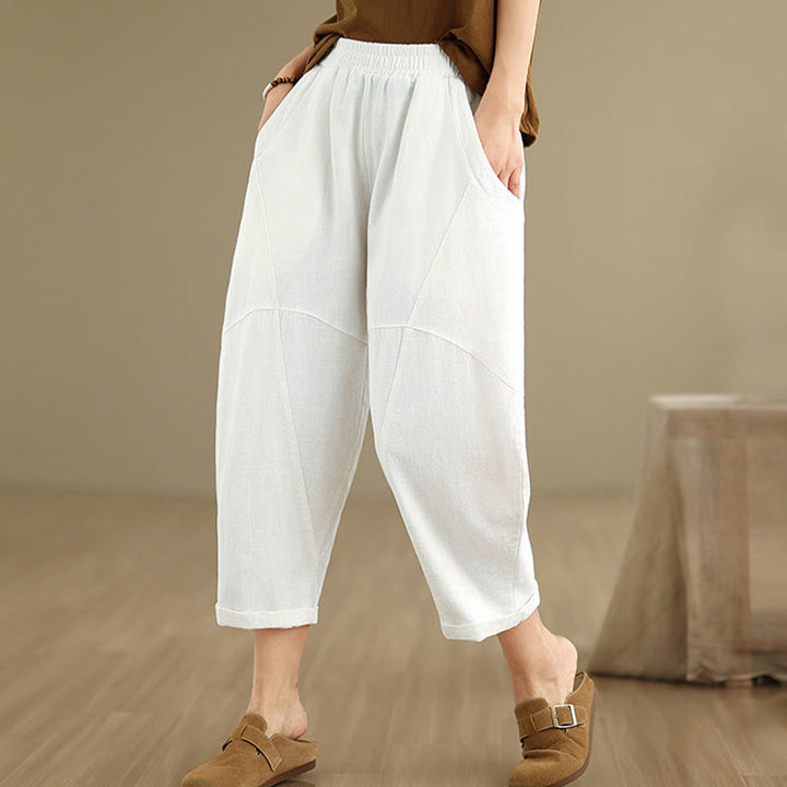 Buddha Stones Spring 7-8 Length Solid Color Women's Cotton Linen Harem Pants With Pockets - image 26