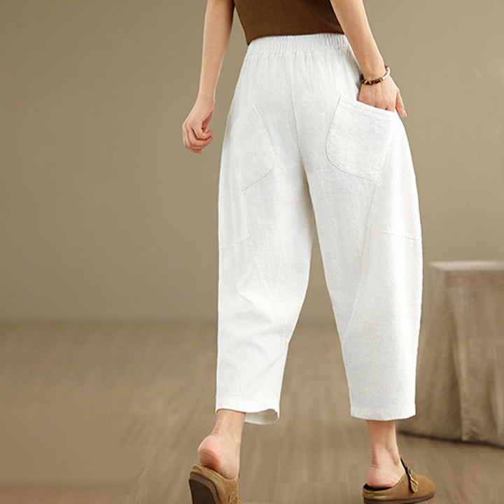 Buddha Stones Spring 7-8 Length Solid Color Women's Cotton Linen Harem Pants With Pockets - image 21