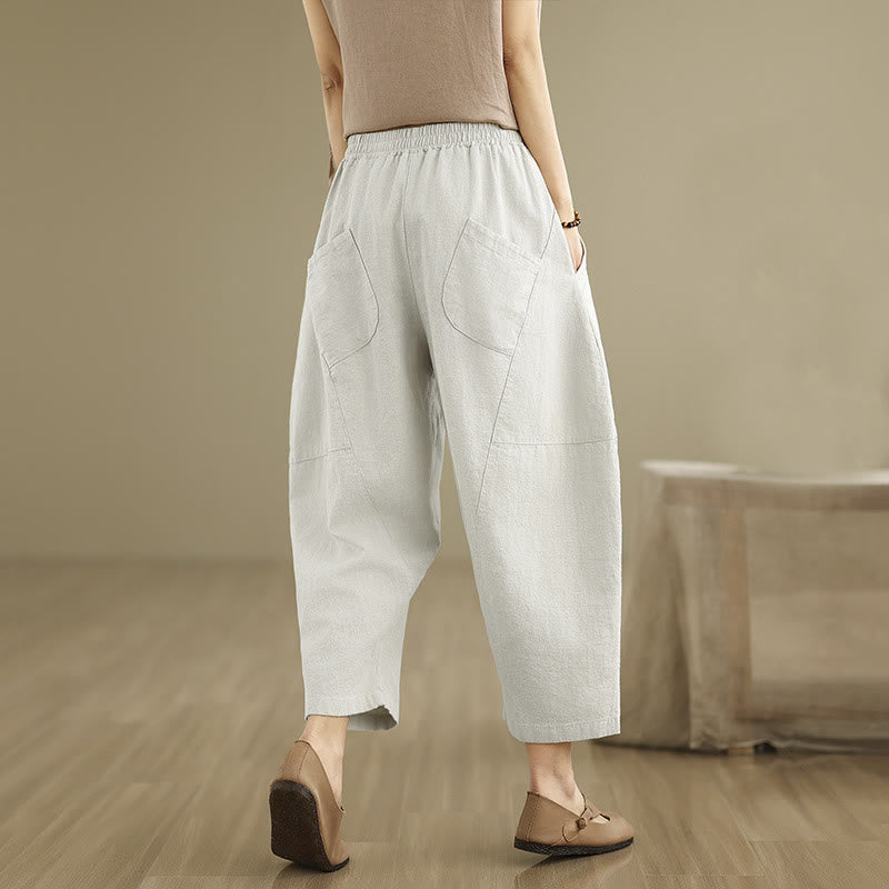 Buddha Stones Spring 7-8 Length Solid Color Women's Cotton Linen Harem Pants With Pockets - image 4