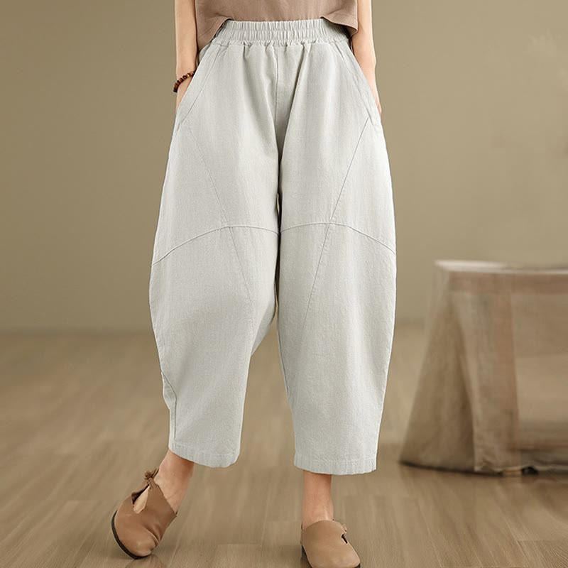 Buddha Stones Spring 7-8 Length Solid Color Women's Cotton Linen Harem Pants With Pockets - Linen - US8-10，UK/AU12-14，EU40-42 (2XL) - image 0