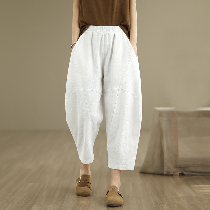 Buddha Stones Spring 7-8 Length Solid Color Women's Harem Pants With Pockets - White - US8-10，UK/AU12-14，EU40-42 (2XL) - image 20