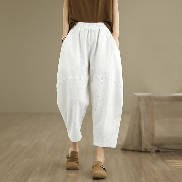 Buddha Stones Spring 7-8 Length Solid Color Women's Harem Pants With Pockets - White - US8-10，UK/AU12-14，EU40-42 (2XL) - image 20