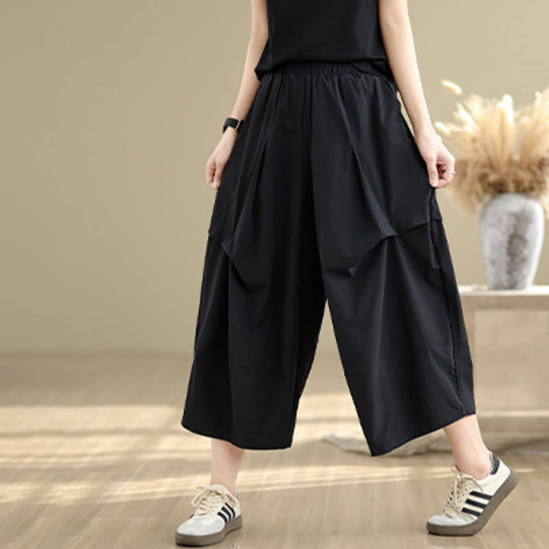 Buddha Stones Summer Irregular Pleating Design Cotton Women's Wide Leg Pants With Pockets - image 10