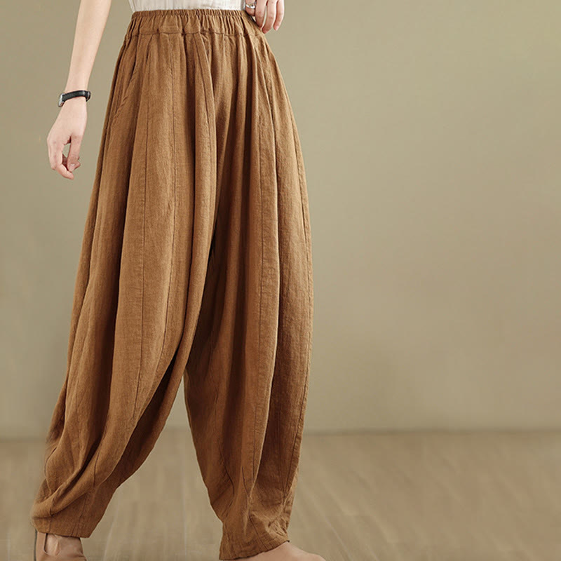 Buddha Stones Vintage Patchwork Lantern Design Cotton Linen Women's Wide Leg Pants With Pockets - image 6