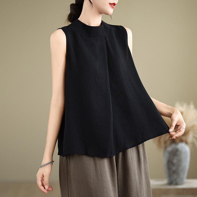 Buddha Stones Casual Plain Back Buttom Design Stand Collar Cotton Linen Women's Sleeveless Vest - Black - US8-10，UK/AU12-14，EU40-42 (2XL) - image 18