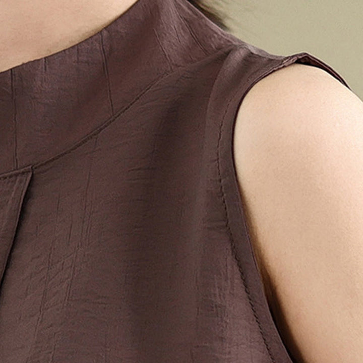 Buddha Stones Casual Plain Back Buttom Design Stand Collar Women's Sleeveless Vest - image 8