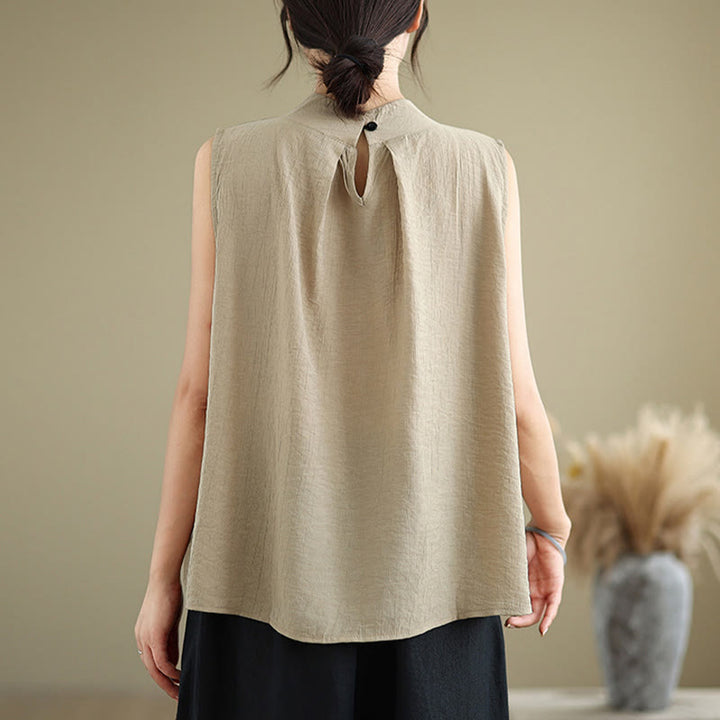 Buddha Stones Casual Plain Back Buttom Design Stand Collar Women's Sleeveless Vest - image 16