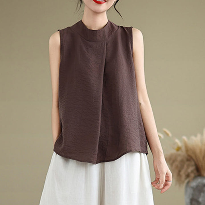 Buddha Stones Casual Plain Back Buttom Design Stand Collar Women's Sleeveless Vest - image 4