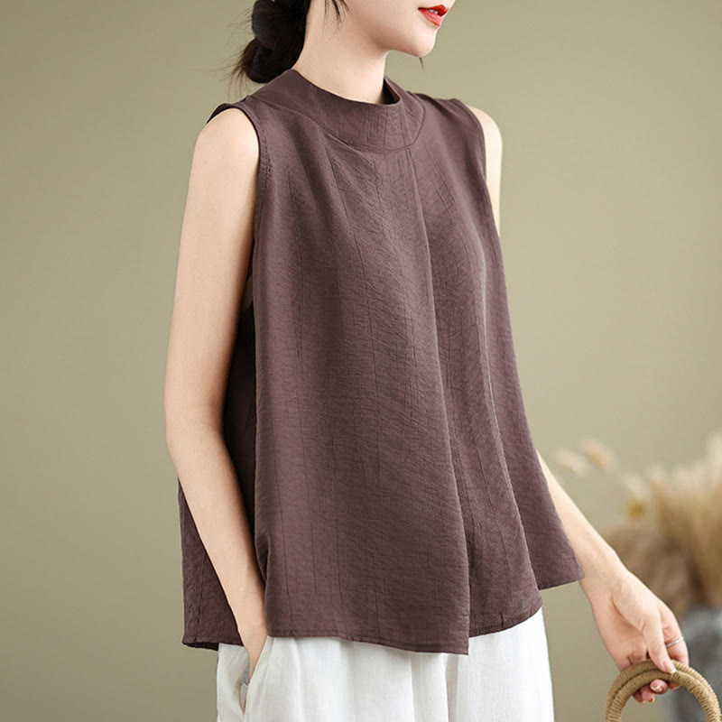 Buddha Stones Casual Plain Back Buttom Design Stand Collar Women's Sleeveless Vest - image 1