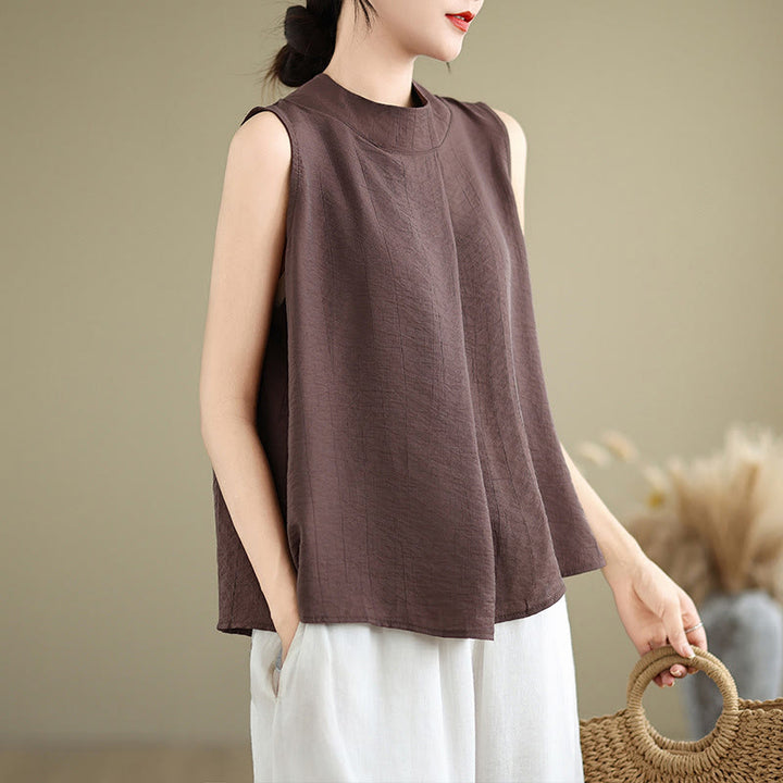 Buddha Stones Casual Plain Back Buttom Design Stand Collar Women's Sleeveless Vest - image 3