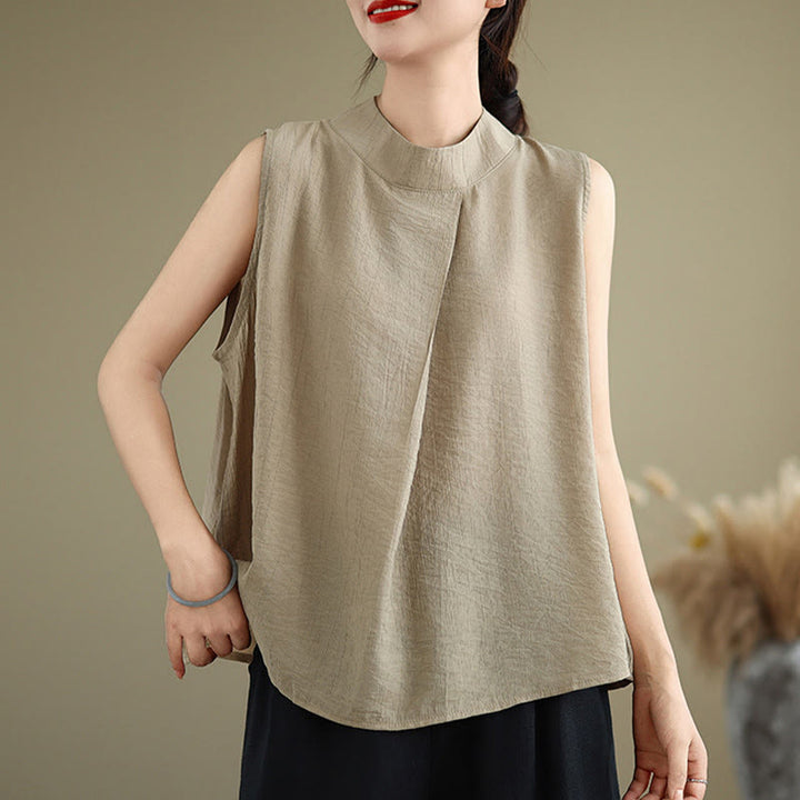 Buddha Stones Casual Plain Back Buttom Design Stand Collar Women's Sleeveless Vest - image 13
