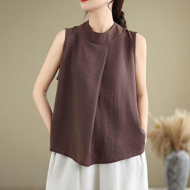 Buddha Stones Casual Plain Back Buttom Design Stand Collar Women's Sleeveless Vest - image 5