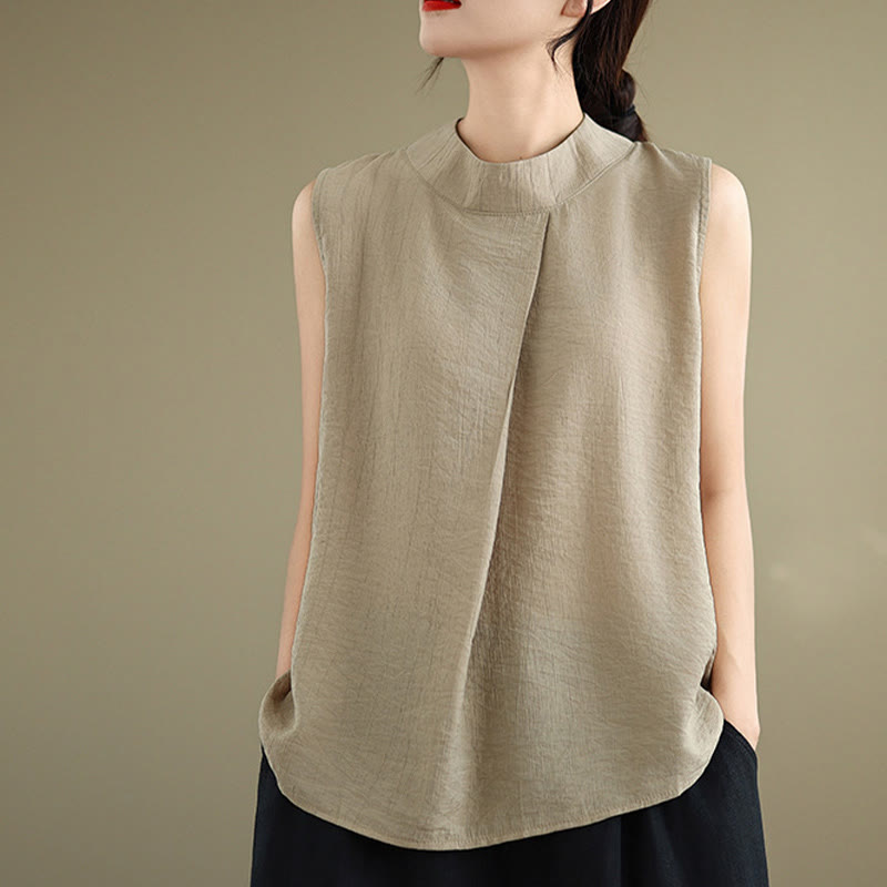 Buddha Stones Casual Plain Back Buttom Design Stand Collar Women's Sleeveless Vest - image 14