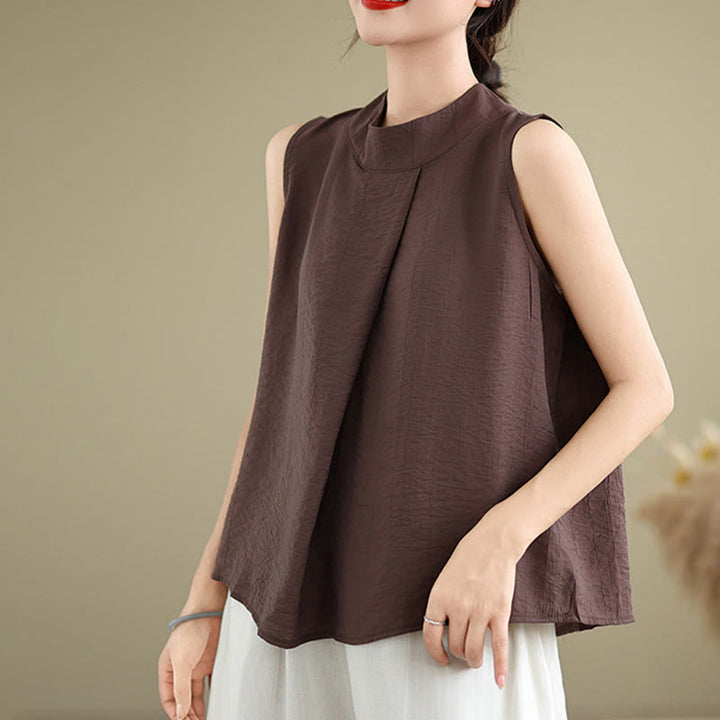 Buddha Stones Casual Plain Back Buttom Design Stand Collar Cotton Linen Women's Sleeveless Vest - Maroon - US8-10，UK/AU12-14，EU40-42 (2XL) - image 0