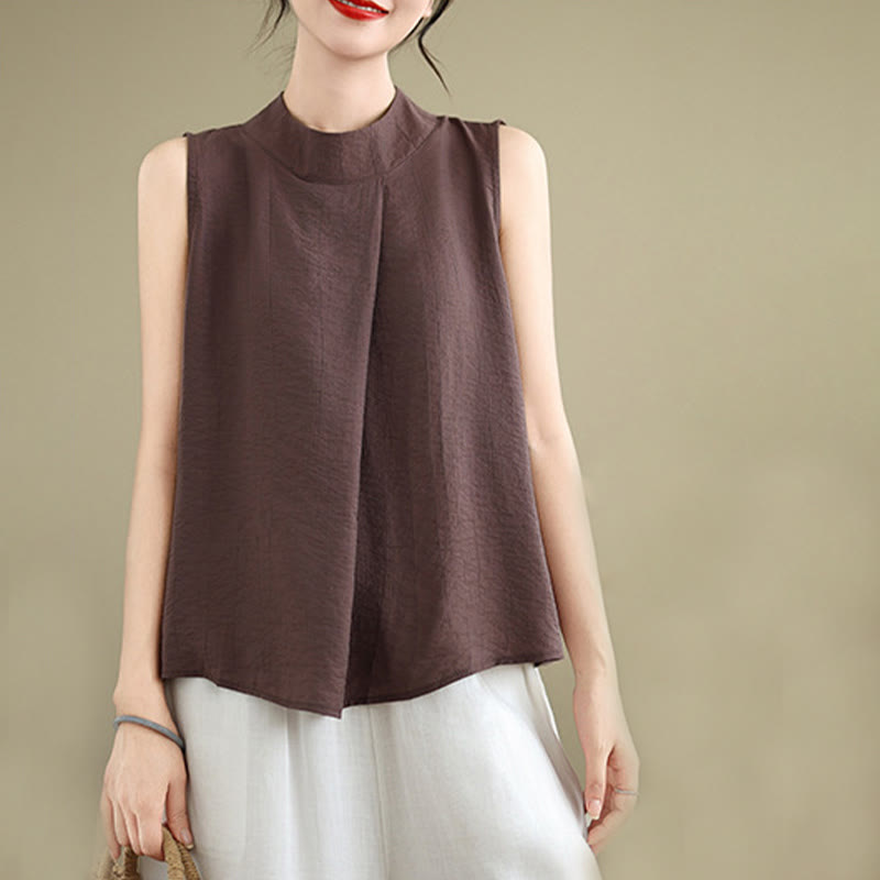 Buddha Stones Casual Plain Back Buttom Design Stand Collar Women's Sleeveless Vest - image 2