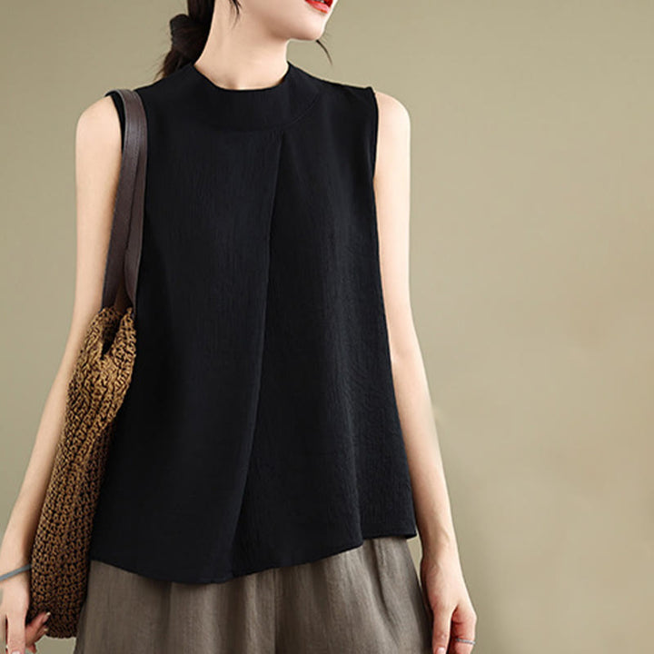 Buddha Stones Casual Plain Back Buttom Design Stand Collar Women's Sleeveless Vest - image 19