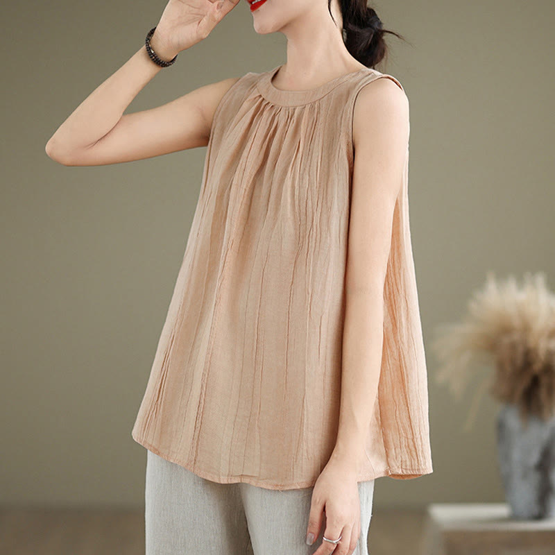 Buddha Stones Summer Wrinkles Simple Design Crew Neck Women's Sleeveless Vest Waistcoat - image 30