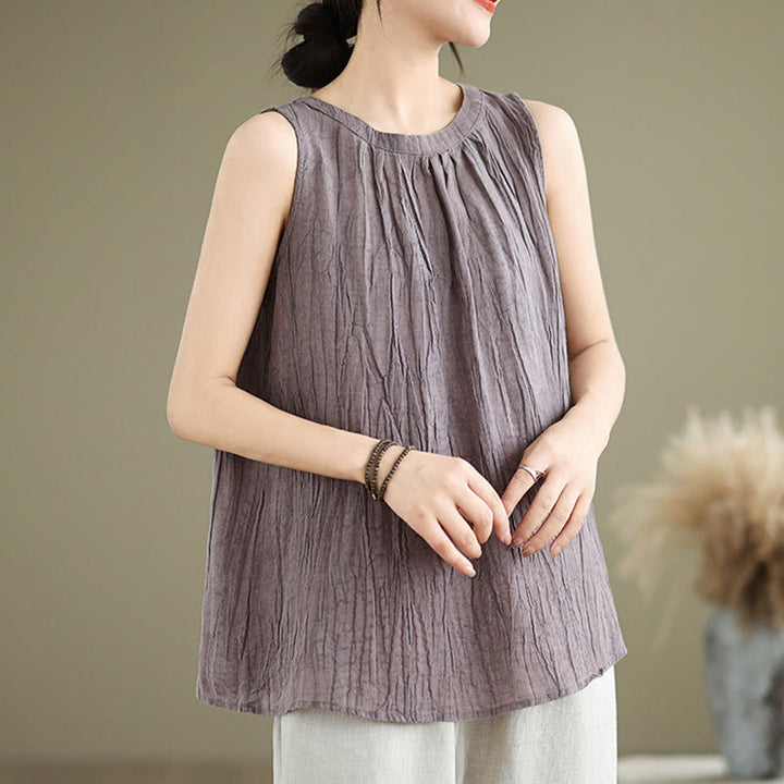 Buddha Stones Summer Wrinkles Simple Design Crew Neck Women's Sleeveless Vest Waistcoat - image 25