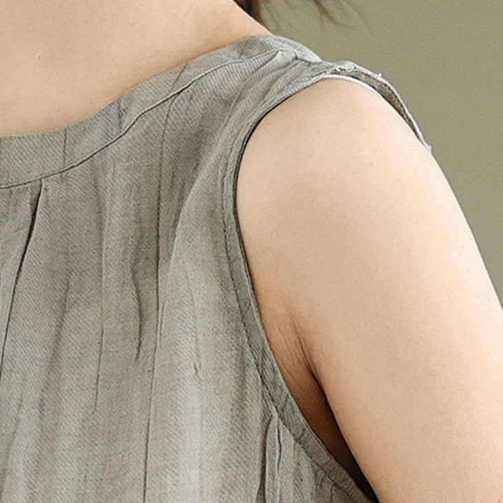 Buddha Stones Summer Wrinkles Simple Design Crew Neck Cotton Linen Women's Sleeveless Vest Waistcoat - image 7