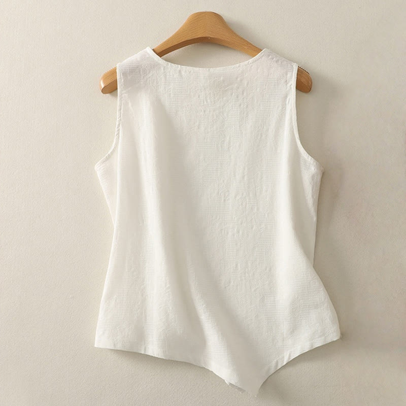 Buddha Stones Summer Solid Color Sleeveless Women's Cotton Linen Vest Waistcoat
