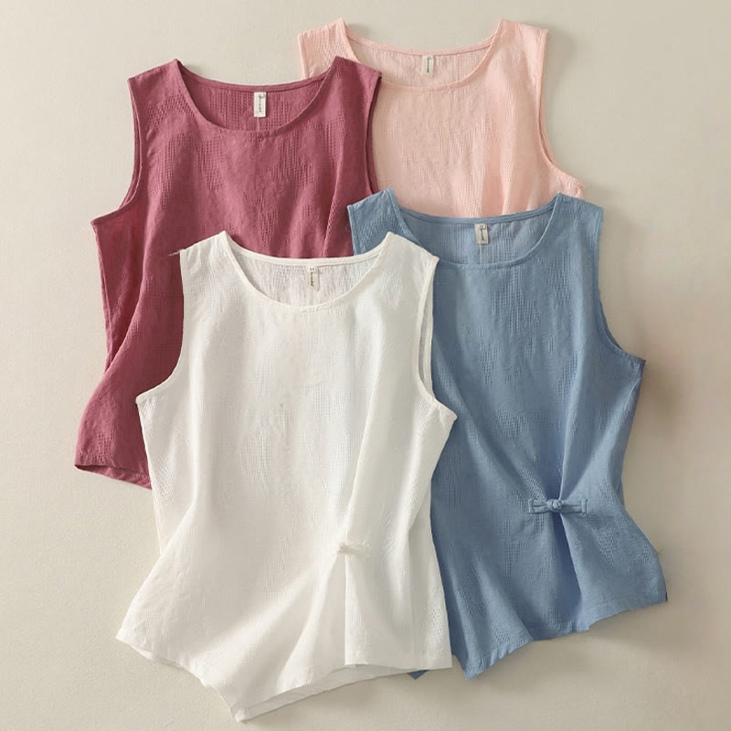 Buddha Stones Summer Solid Color Sleeveless Women's Cotton Linen Vest Waistcoat