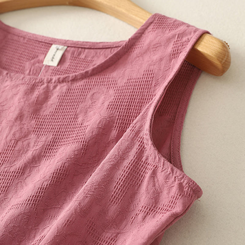 Buddha Stones Summer Solid Color Sleeveless Women's Cotton Linen Vest Waistcoat