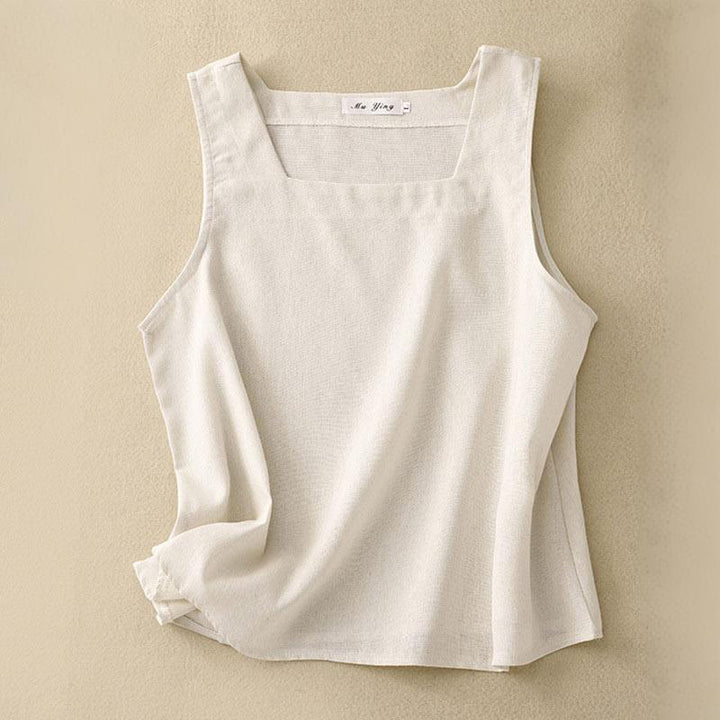 Buddha Stones Summer Square Collar Women's Cotton Linen Sleeveless Vest - Beige - US8-10，UK/AU12-14，EU40-42 (2XL) - image 4