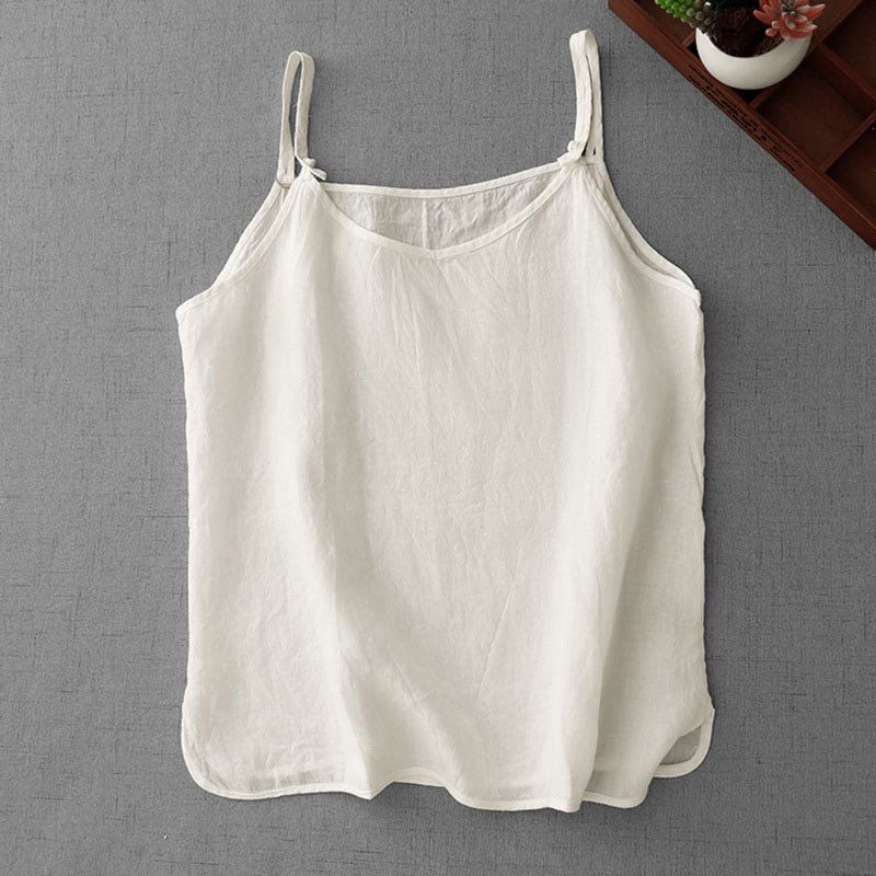 Buddha Stones Summer Plain Adjustable Strap Design Women's Cotton Linen Vest Waistcoat - image 7