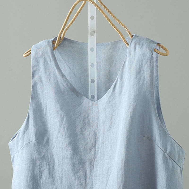Buddha Stones Vintage Pure Color V-Neck Sleeveless Women's Vest Waistcoat - image 1