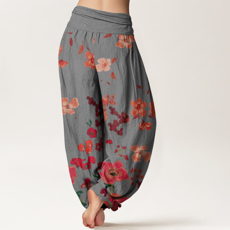 Buddha Stones Red Flowers Common Poppy Design Women's Elastic Waist Harem Pants - image 5