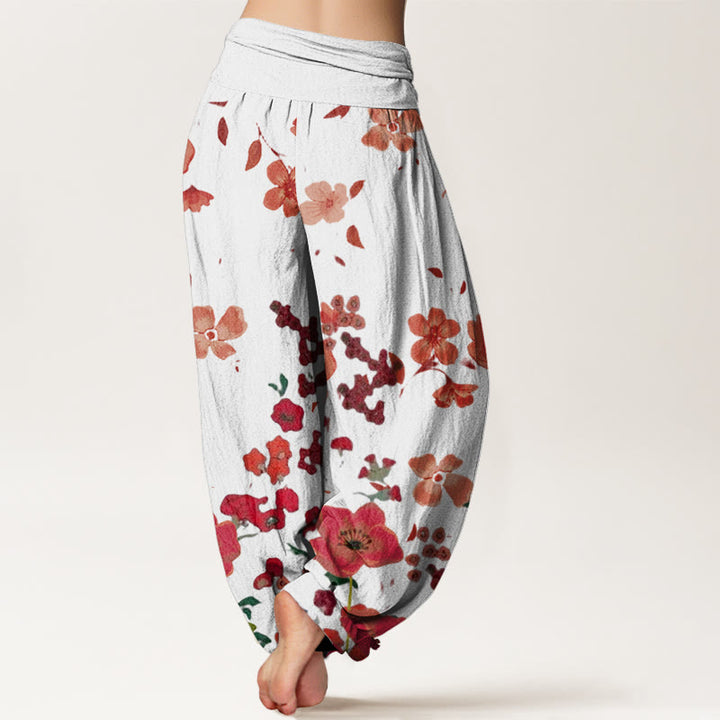 Buddha Stones Cotton Red Flowers Common Poppy Design Women's Elastic Waist Harem Pants - image 8