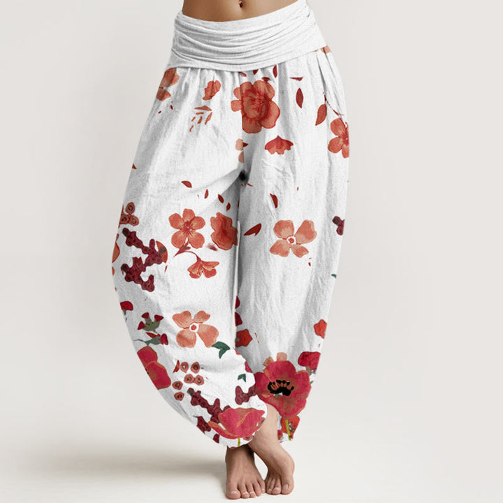 Buddha Stones Red Flowers Common Poppy Design Women's Elastic Waist Harem Pants - Beige - US22，UK/AU26，EU54 (6XL) - image 7