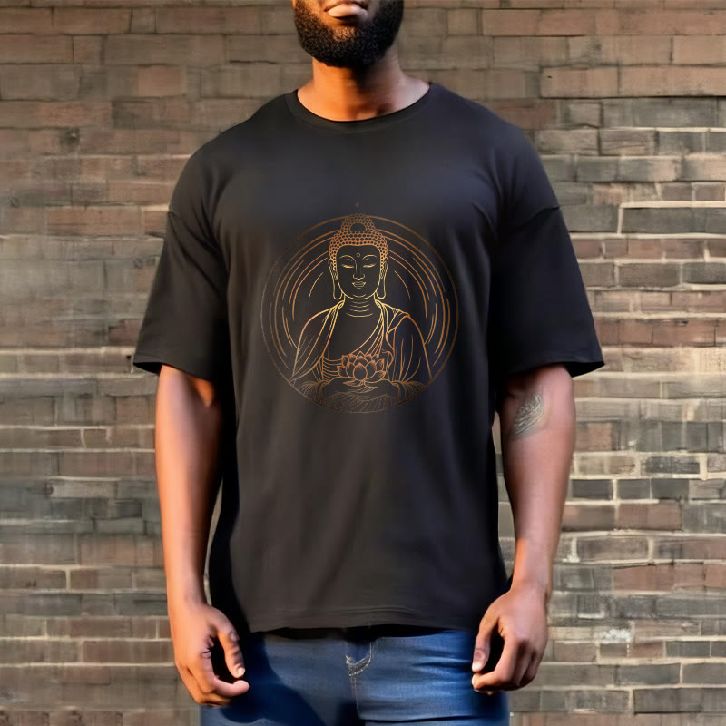 Buddha Stones Golden Buddha Holding A Lotus Flower Tee T-shirt - image 3