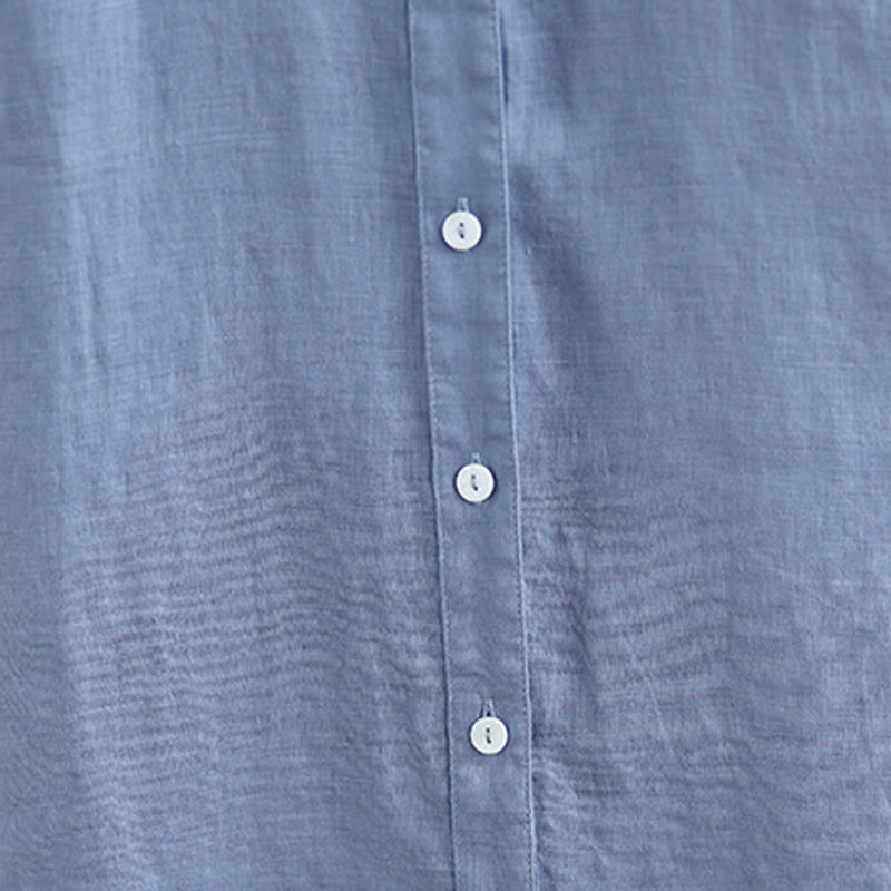 Buddha Stones Plain Single Breasted Pleated Design Sleeveless Cotton Linen Midi Dress - image 27